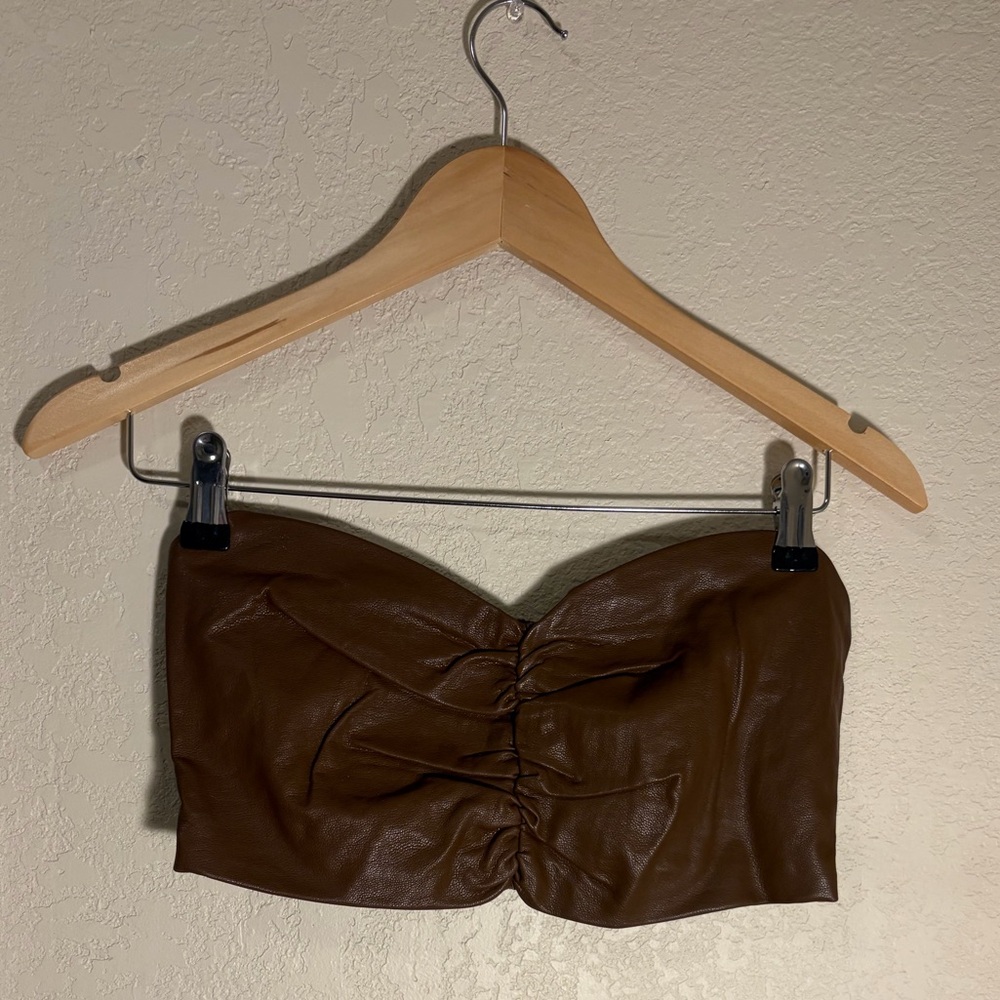 Faux Leather Smocked Crop Top